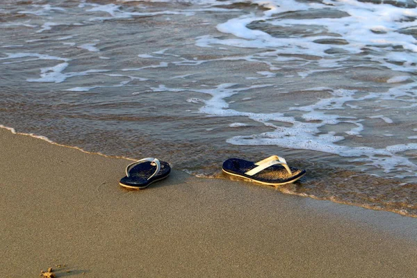 Fußabdrücke Sand Den Ufern Des Mittelmeeres Norden Des Staates Israel — Stockfoto