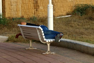 İsrail devletinin kuzeyinde Akdeniz kıyısında şehir parkında tezgah 