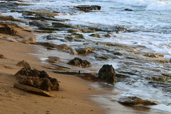 Piedras Encuentran Las Orillas Del Mediterráneo Norte Israel — Foto de Stock