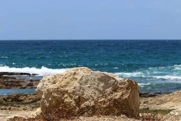 Steine Liegen Den Ufern Des Mittelmeeres Norden Israels — Stockfoto