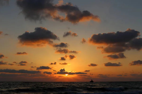 Soleil Couche Sur Horizon Sur Mer Méditerranée Dans Nord Israël — Photo
