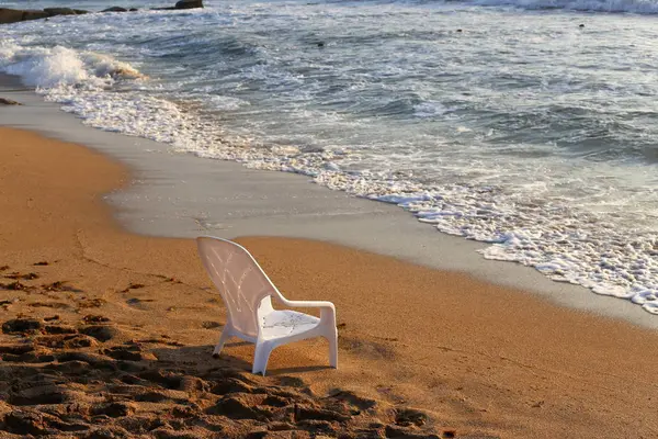 Křeslo Pro Náklady Odpočinek Pobřeží Středozemního Moře Severu Státu Izrael — Stock fotografie