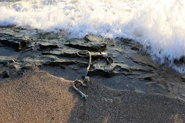 Corda Con Galleggianti Recinzione Sulla Spiaggia Sulla Costa Mediterranea Nel — Foto Stock