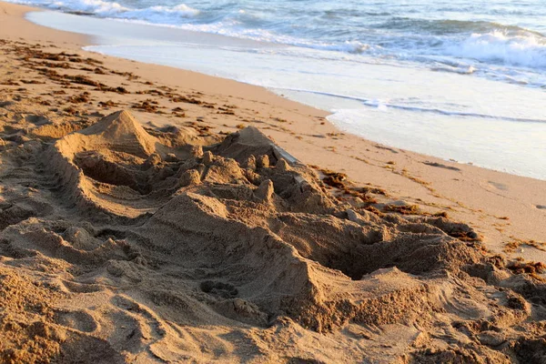 Pegadas Areia Praia Costa Mediterrânea Norte Estado Israel — Fotografia de Stock