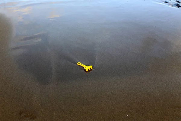 Fußabdrücke Sand Strand Der Mittelmeerküste Norden Des Staates Israel — Stockfoto