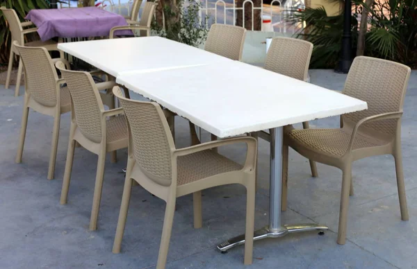 Stuhl Und Tisch Stehen Einem Café Ufer Des Mittelmeeres Island — Stockfoto