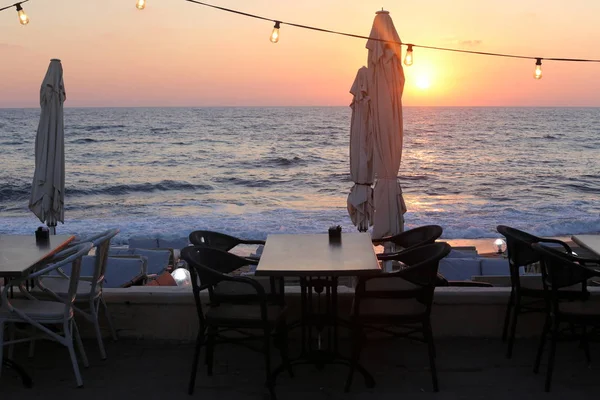 Silla Mesa Pie Café Orillas Del Mediterráneo Israel — Foto de Stock