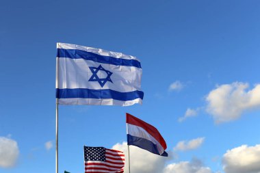 rüzgarda çırpınan bayrak, bayrak direğe monte edilir ve devletin bir sembolüdür 