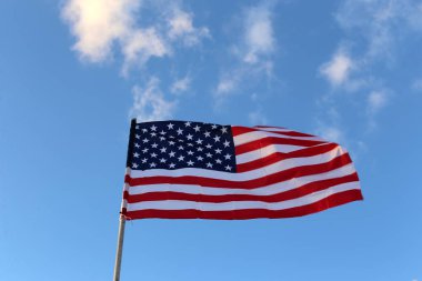 rüzgarda çırpınan bayrak, bayrak direğe monte edilir ve devletin bir sembolüdür 