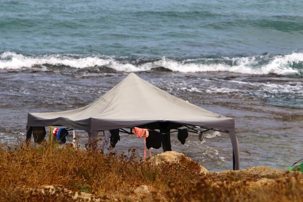 Tente Pour Reposer Sur Les Rives Mer Méditerranée Nord État — Photo