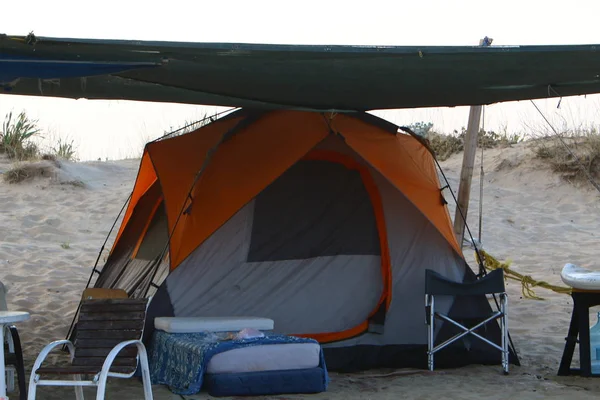 Tent Rest Shores Mediterranean Sea North State Israel — Stock Photo, Image