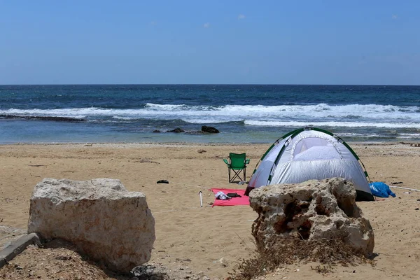 Tent Rest Shores Mediterranean Sea North State Israel — Stock Photo, Image