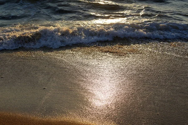 Slunce Zapadá Nad Obzorem Středozemní Moře Severním Izraeli Noc Padá — Stock fotografie