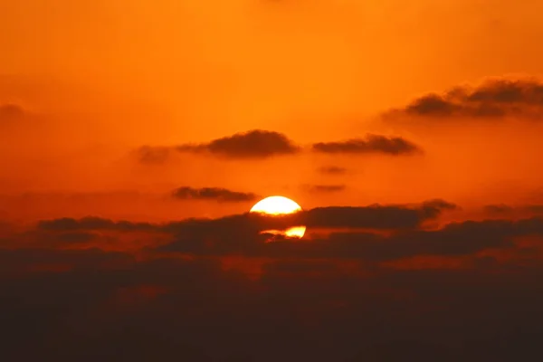 Sun Sets Horizon Mediterranean Northern Israel Night Falls — Stock Photo, Image