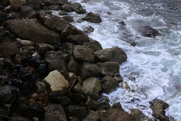 Πέτρες Βρίσκονται Ένα Πάρκο Στις Ακτές Της Μεσογειακής Θάλασσας Στα — Φωτογραφία Αρχείου