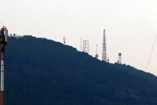 Fios Elétricos Pólo Longo Qual Eletricidade Flui Norte Israel — Fotografia de Stock