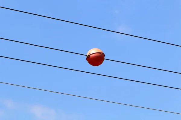 Fios Elétricos Pólo Longo Qual Eletricidade Flui Norte Israel — Fotografia de Stock