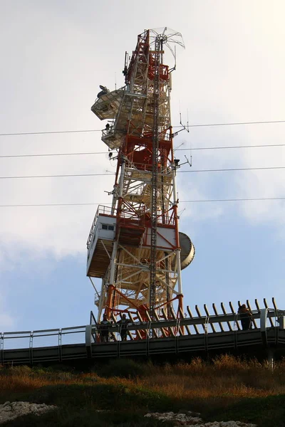 Fios Elétricos Pólo Longo Qual Eletricidade Flui Norte Israel — Fotografia de Stock