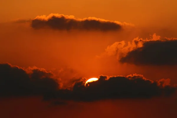 Sun Sets Horizon Mediterranean Sea Northern Israel Day Ends Night — Stock Photo, Image