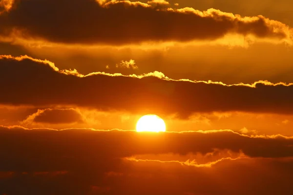 Sole Tramonta All Orizzonte Nel Mar Mediterraneo Nel Nord Israele — Foto Stock