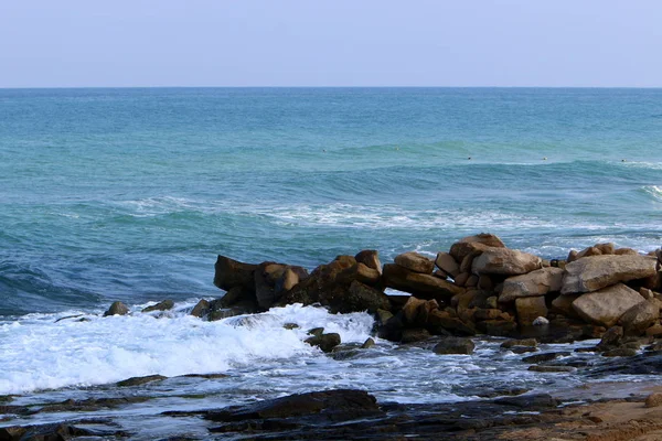 Pedras Conchas Nas Margens Mar Mediterrâneo Norte Israel — Fotografia de Stock