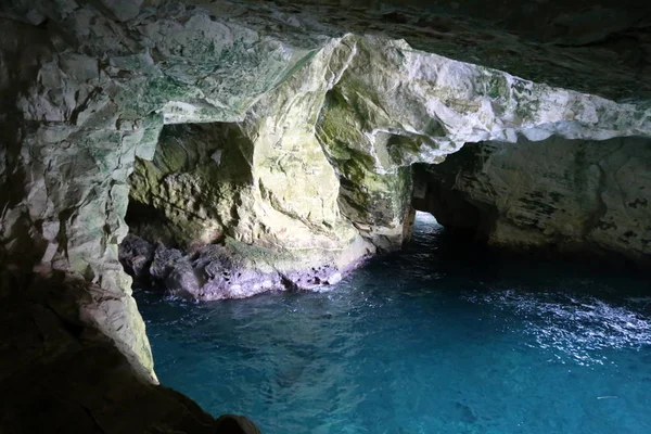 Grottes Dans Les Montagnes Rosh Hanikra Sur Les Rives Mer — Photo