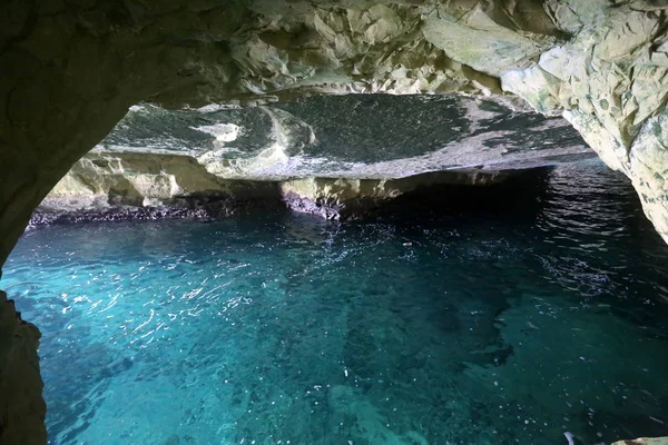 Grottes Dans Les Montagnes Rosh Hanikra Sur Les Rives Mer — Photo