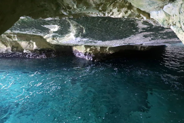 Grottes Dans Les Montagnes Rosh Hanikra Sur Les Rives Mer — Photo