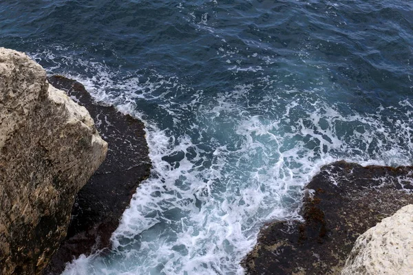 Grottes Dans Les Montagnes Rosh Hanikra Sur Les Rives Mer — Photo