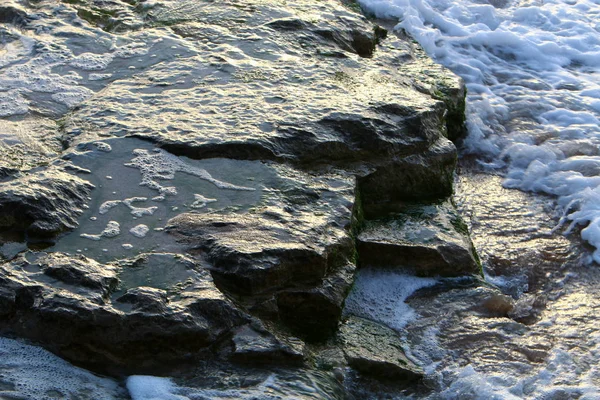 Srail Akdeniz Kıyılarında Dağlarda Taş Kaya Doku Renk — Stok fotoğraf