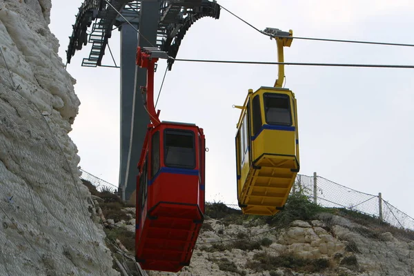 Cableway Las Montañas Sobre Mar Mediterráneo Norte Israel Rosh Hanikra — Foto de Stock