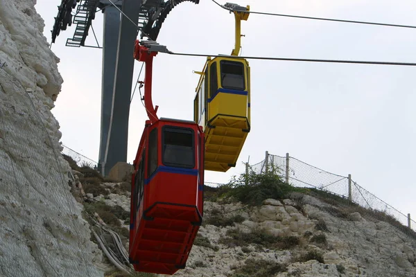 Cableway Las Montañas Sobre Mar Mediterráneo Norte Israel Rosh Hanikra — Foto de Stock