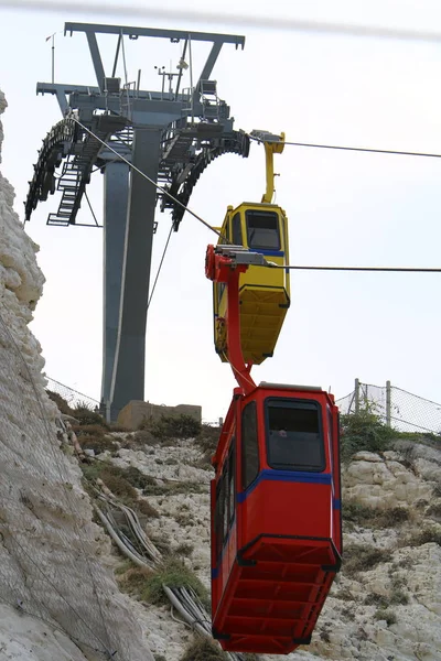 Cableway Las Montañas Sobre Mar Mediterráneo Norte Israel Rosh Hanikra — Foto de Stock