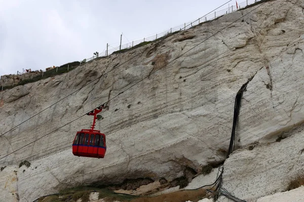 Cableway Las Montañas Sobre Mar Mediterráneo Norte Israel Rosh Hanikra — Foto de Stock