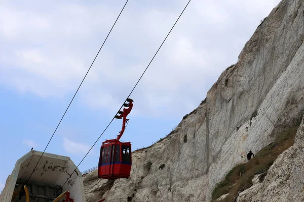 Cableway Las Montañas Sobre Mar Mediterráneo Norte Israel Rosh Hanikra — Foto de Stock