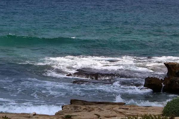 Öde Strand Vid Medelhavets Strand Norra Israel — Stockfoto