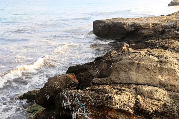 Öde Strand Vid Medelhavets Strand Norra Israel — Stockfoto