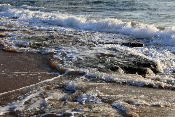Playa Desierta Orillas Del Mar Mediterráneo Norte Israel —  Fotos de Stock