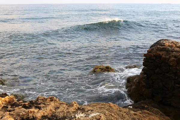 Opuštěná Pláž Březích Středozemního Moře Severu Izraele — Stock fotografie