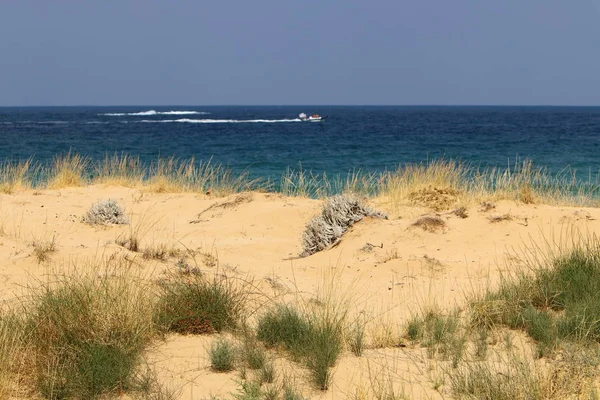 Praia Deserta Margens Mar Mediterrâneo Norte Israel — Fotografia de Stock