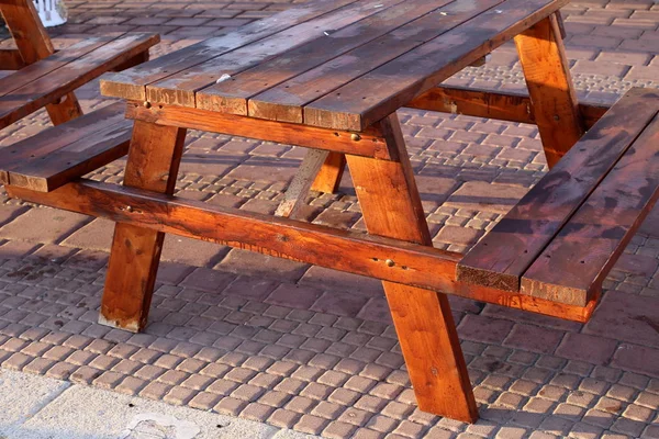 Bench Stands City Park Shores Mediterranean Sea North Israel — Stock Photo, Image