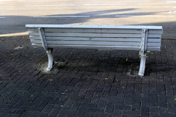 Banc Dresse Dans Parc Urbain Sur Les Rives Mer Méditerranée — Photo