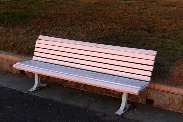 Bench Stands City Park Shores Mediterranean Sea North Israel — Stock Photo, Image