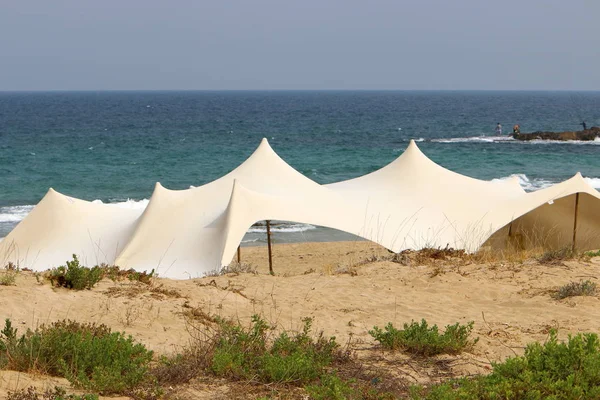 Палатка Кемпинга Берегу Средиземного Моря Севере Израиля — стоковое фото