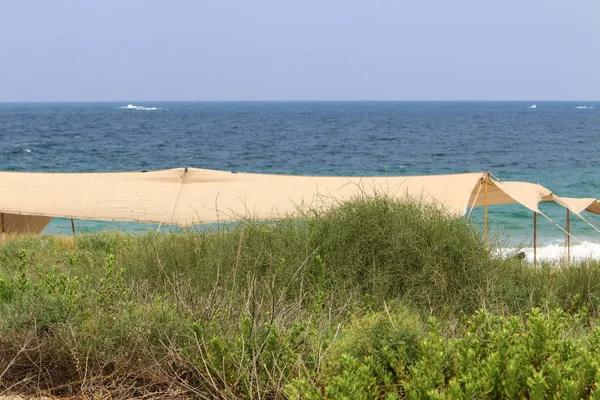Srail Kuzeyinde Akdeniz Kıyılarında Kamp Çadırı — Stok fotoğraf