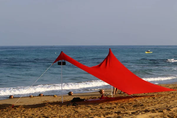 Tente Camping Sur Les Rives Mer Méditerranée Dans Nord Israël — Photo