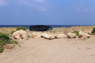 İsrail'in kuzeyinde Akdeniz kıyılarında kamp çadırı 