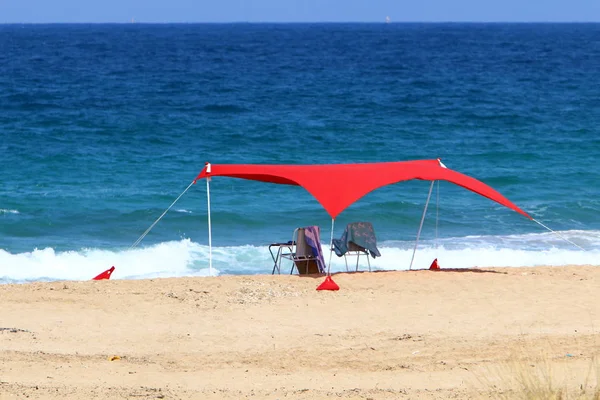 Camping Tent Shores Mediterranean Sea North Israel — Stock Photo, Image