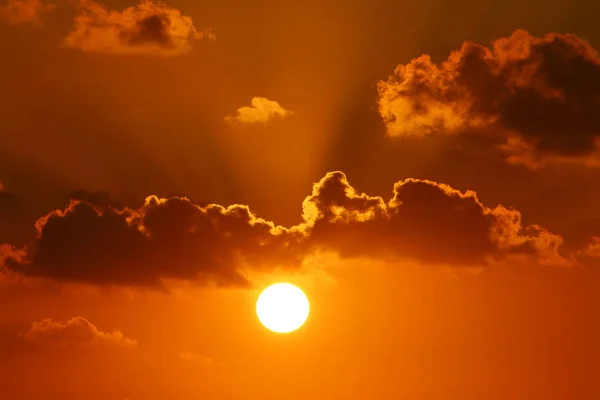 Sun Sets Horizon Mediterranean Sea Northern Israel Day Ends Night — Stock Photo, Image