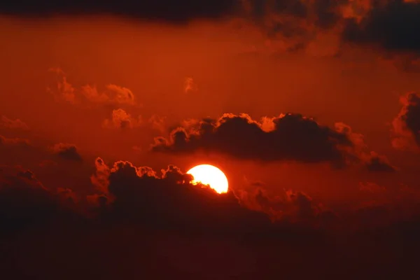 Sol Põe Sobre Horizonte Mar Mediterrâneo Norte Israel Dia Termina — Fotografia de Stock
